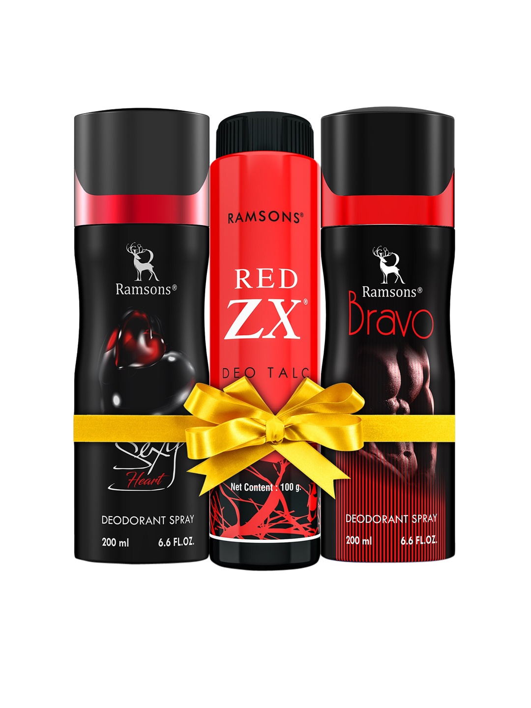 Ramsons Set of Bravo Deodorant 200ml + Sexy Heart Deodorant 200ml + Red ZX Deo Talc 100g