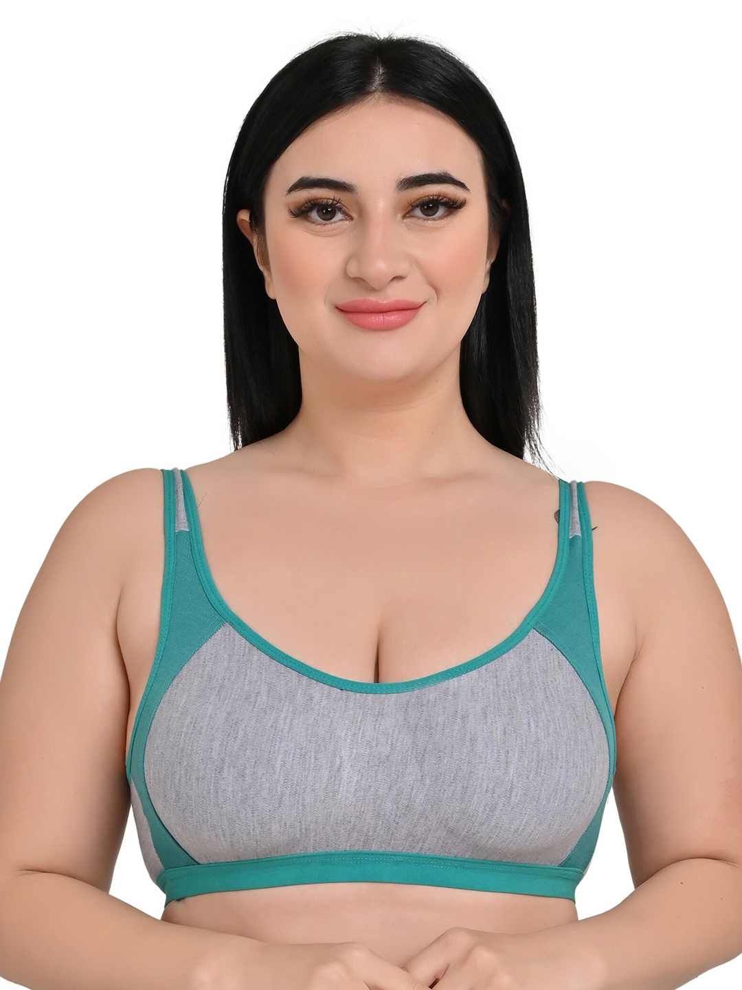 

Piylu Colourblocked Full Coverage Cotton Hosery Sports Bra, Green