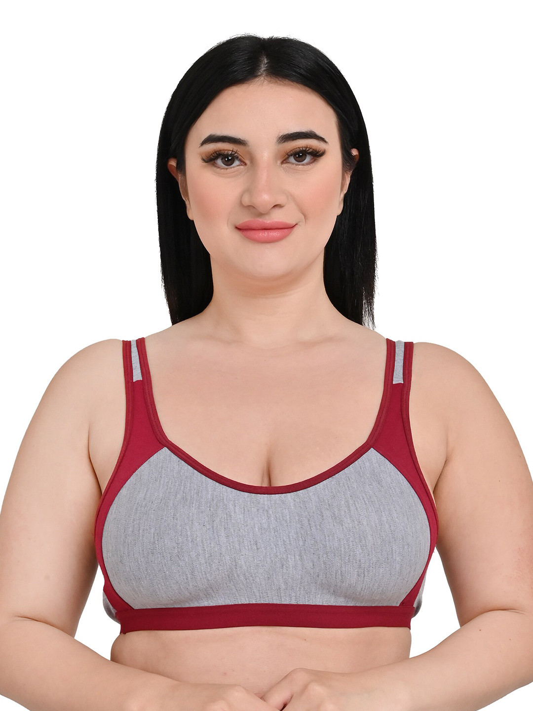 

Piylu Colourblocked Non Padded All Day Comfort Non-Wired Sports Workout Bra, Grey melange