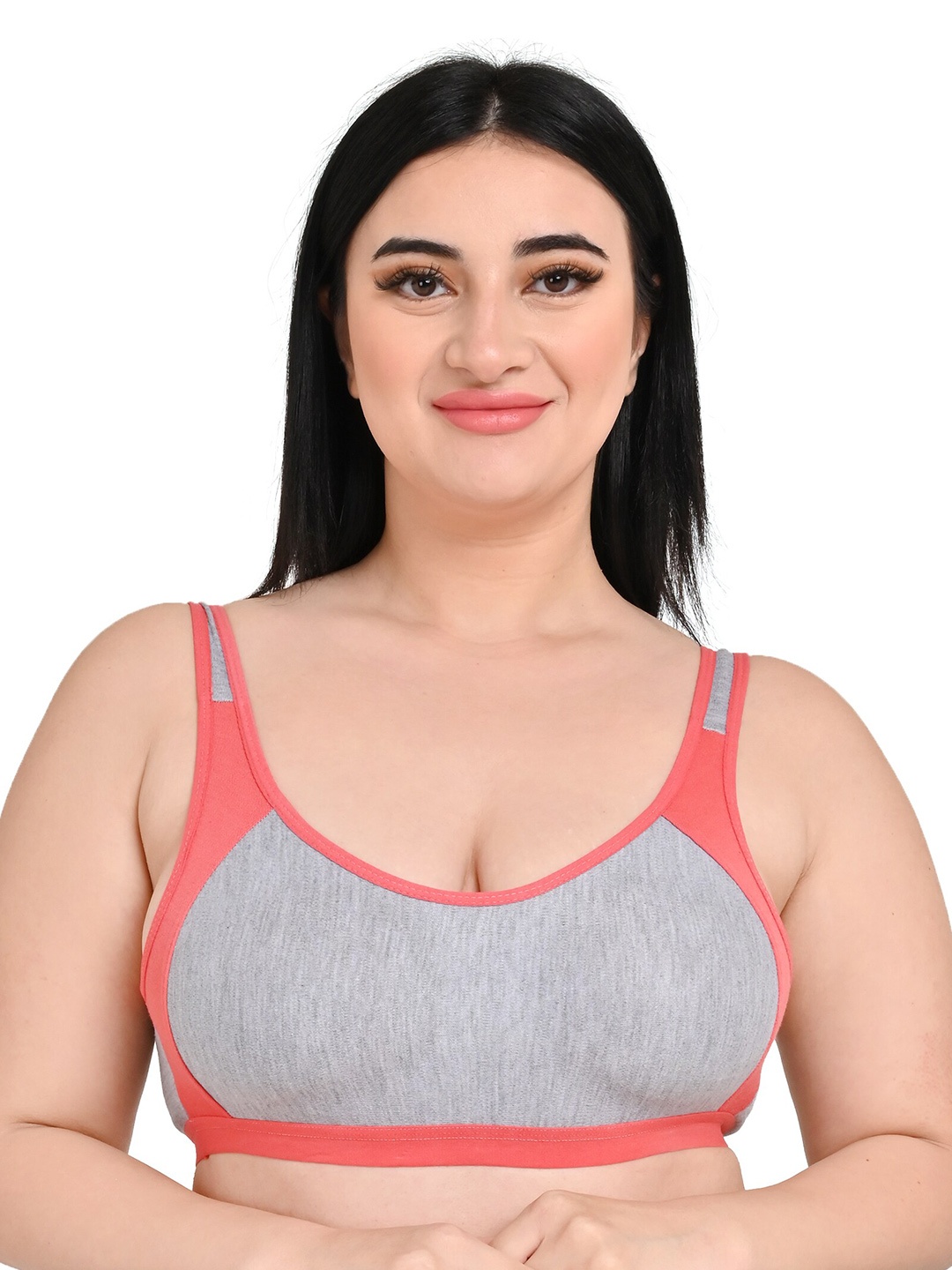 

Piylu Colourblocked Non Padded All Day Comfort Non-Wired Sports Workout Bra, Grey melange