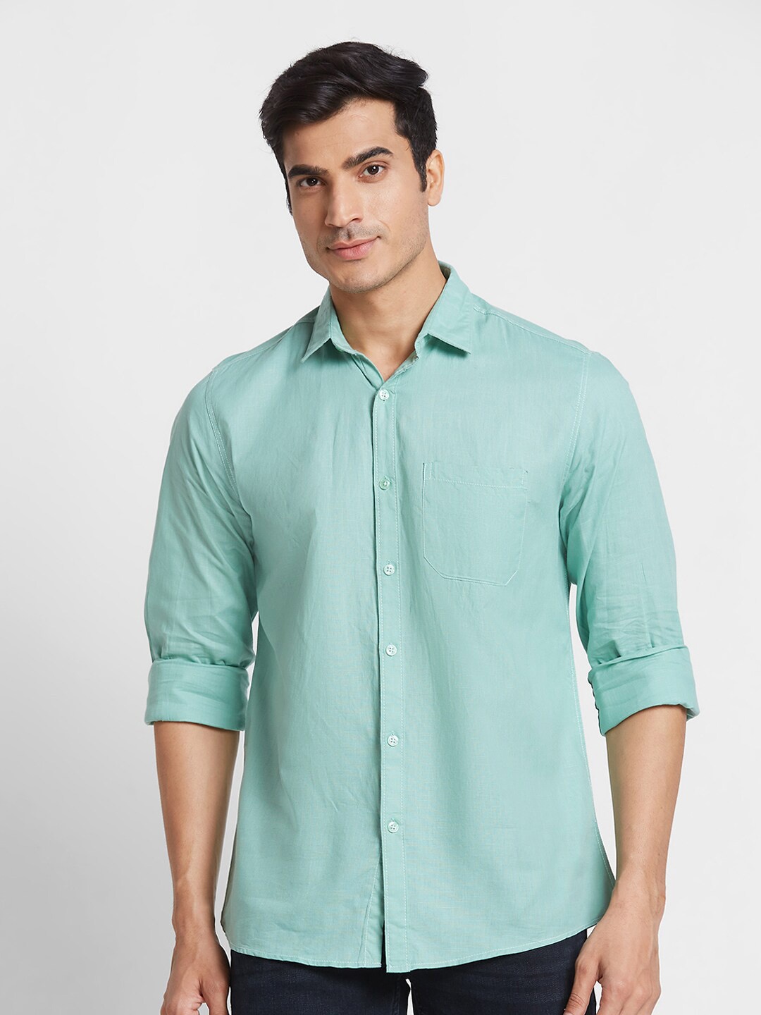 

Nick&Jess Spread Collar Long Sleeves Classic Fit Linen Casual Shirt, Green