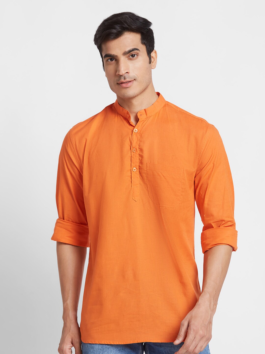 

Nick&Jess Classic Fit Mandarin Collar Linen Casual Shirt, Orange