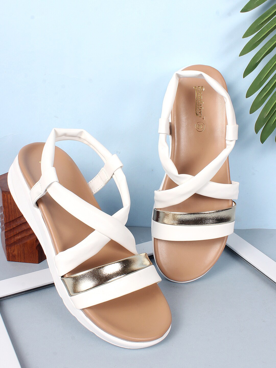 

The Roadster Lifestyle Co. White And Gold-toned Strappy Comfort Heels