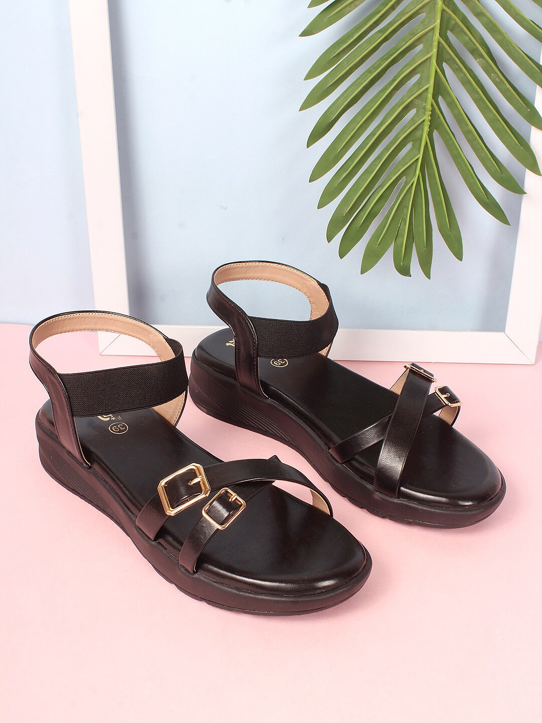 

The Roadster Lifestyle Co. Black Buckled Comfort Heels