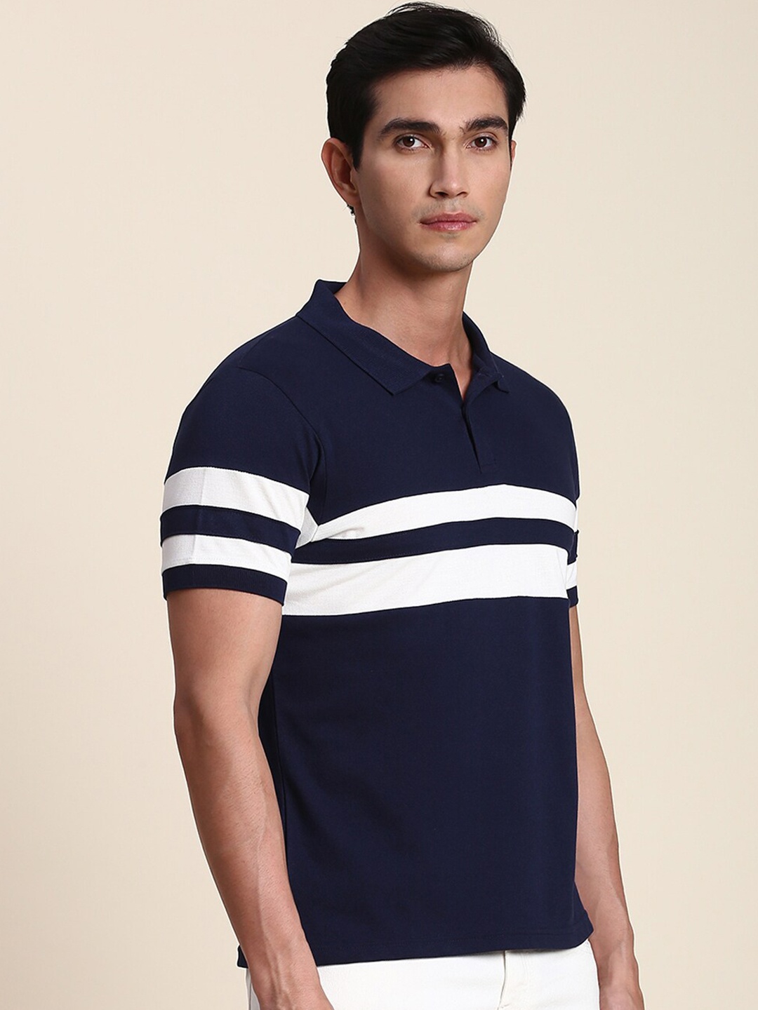 

Dennis Lingo Striped Polo Collar Regular Fit T-shirt, Navy blue