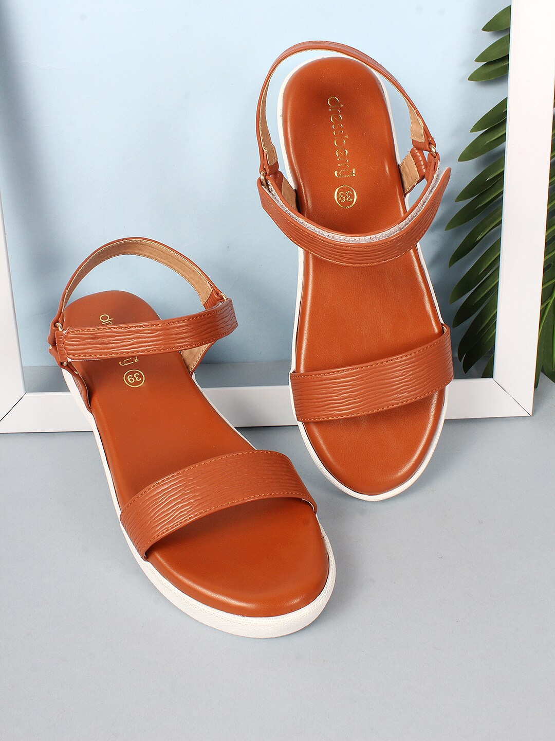 

DressBerry Tan Brown And White Striped Comfort Heels