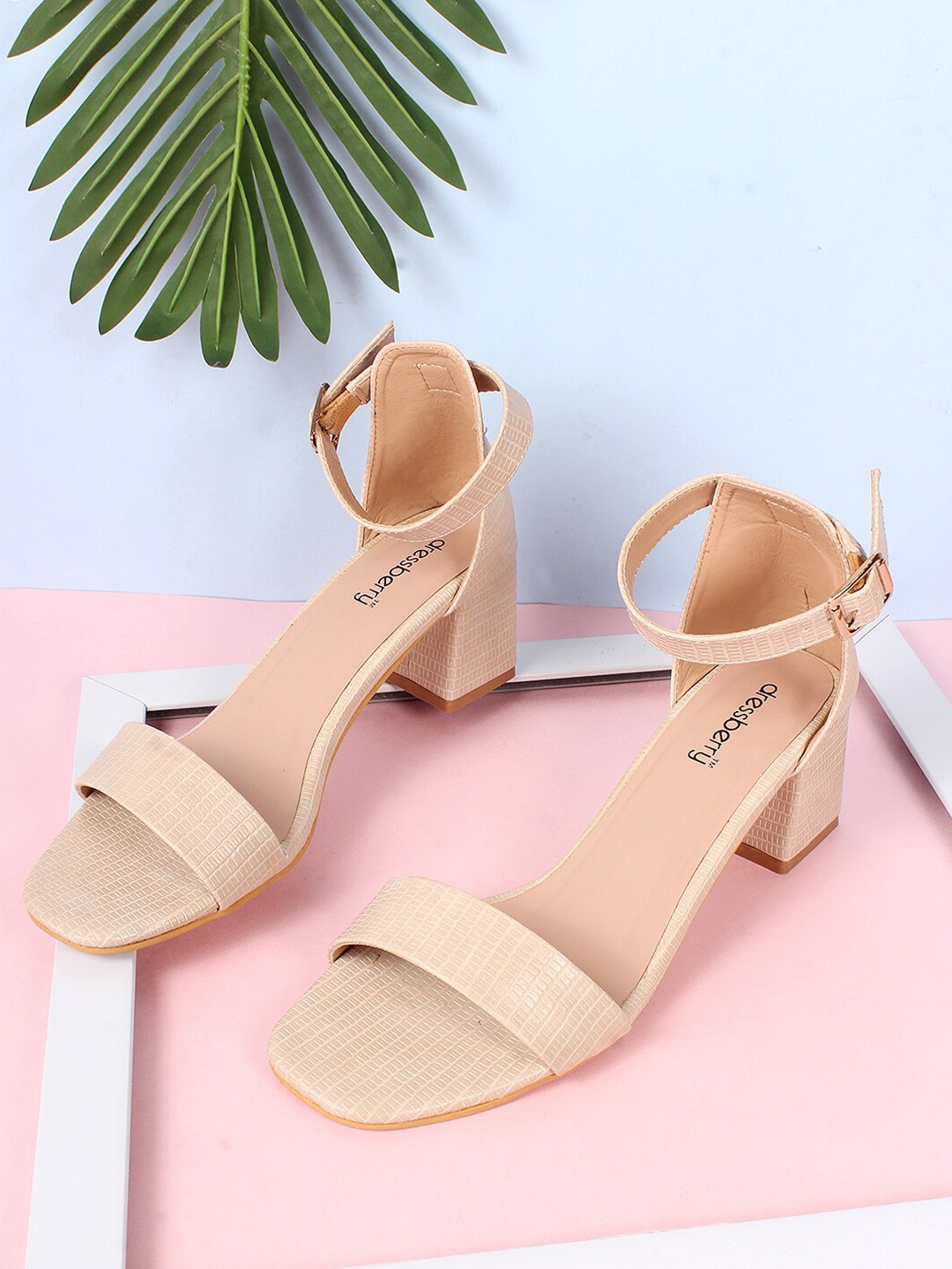 

DressBerry Beige Textured Block Heels
