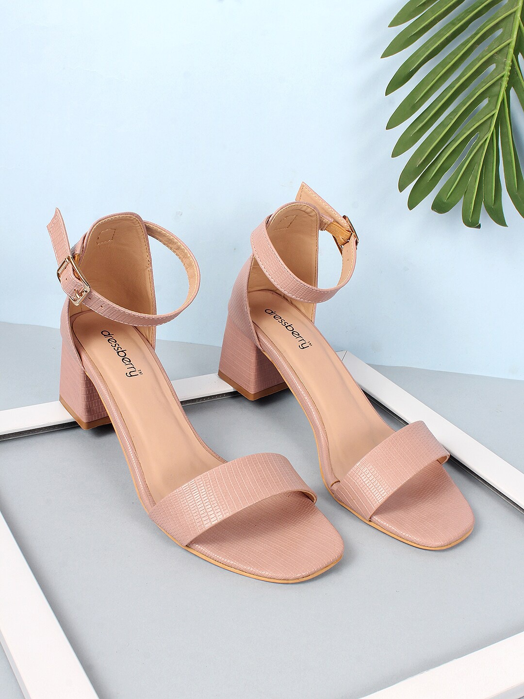 

DressBerry Nude Pink Textured Block Heels