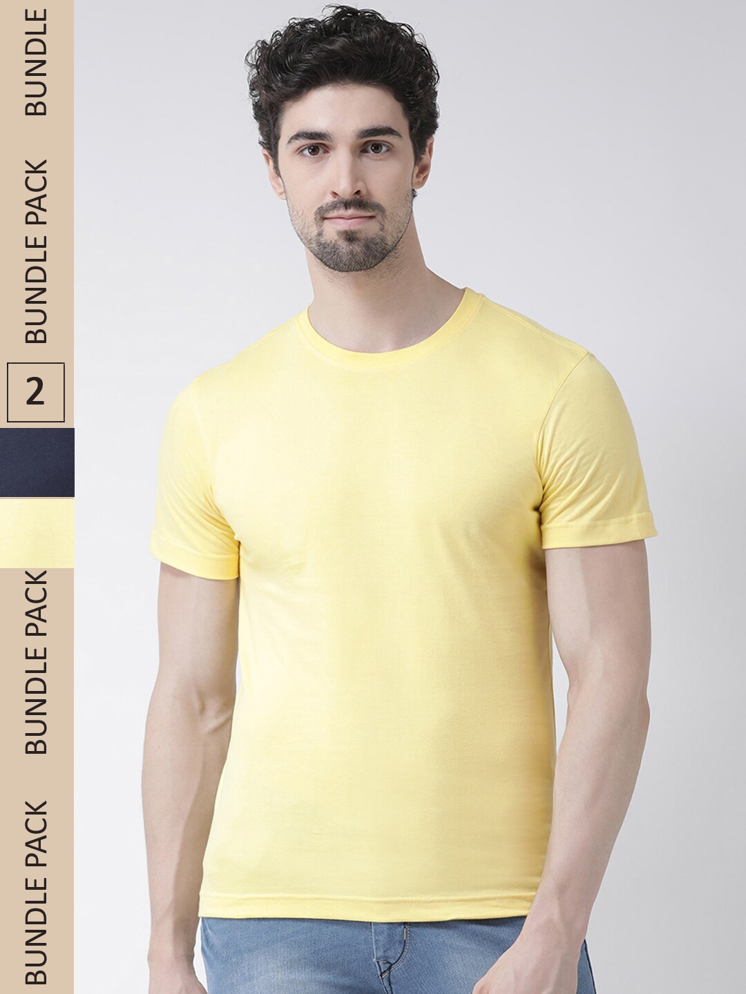 

Friskers Pack Of 2 Pure Cotton Slim Fit Short Sleeves T-shirts, Yellow