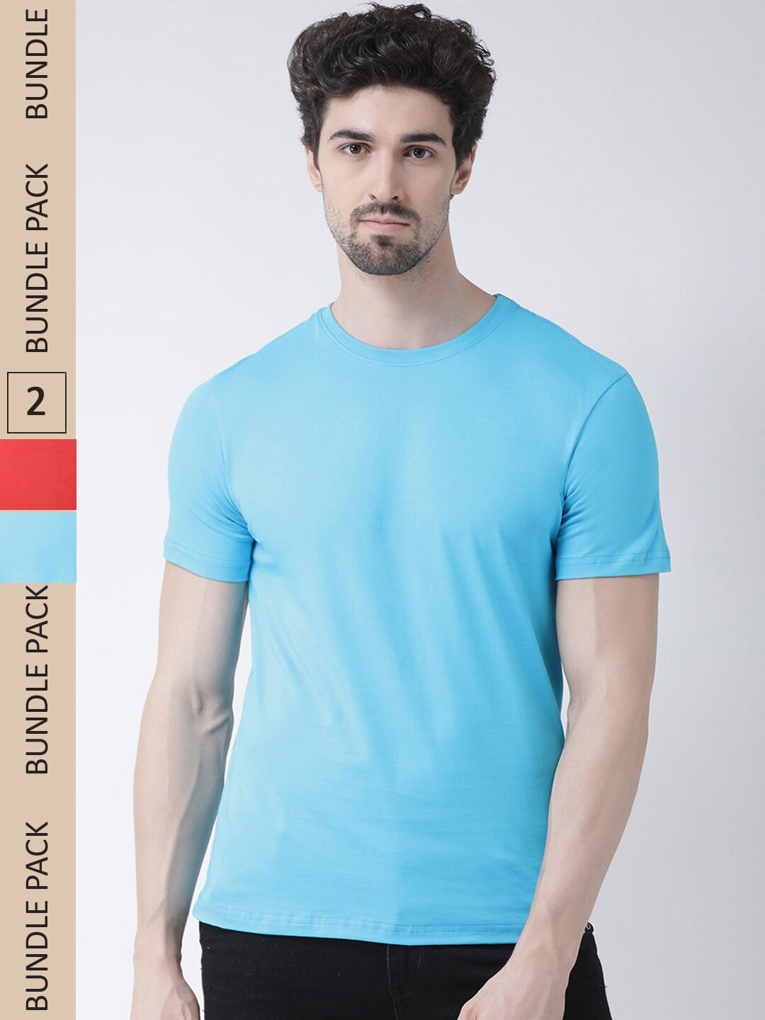 

Friskers Pack Of 2 Pure Cotton Slim Fit Short Sleeves T-shirts, Turquoise blue