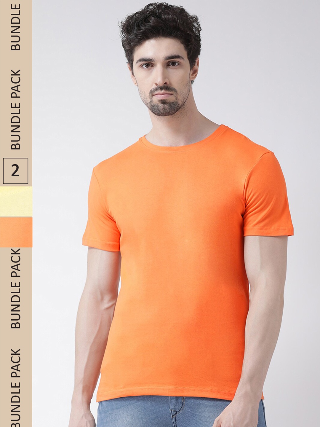 

Friskers Pack Of 2 Pure Cotton Slim Fit Short Sleeves T-shirts, Orange