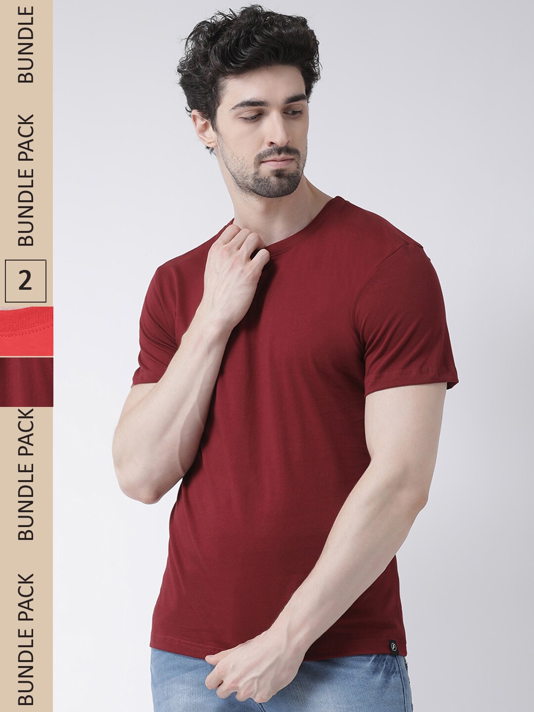 

Friskers Pack Of 2 Pure Cotton Slim Fit Short Sleeves T-shirts, Maroon