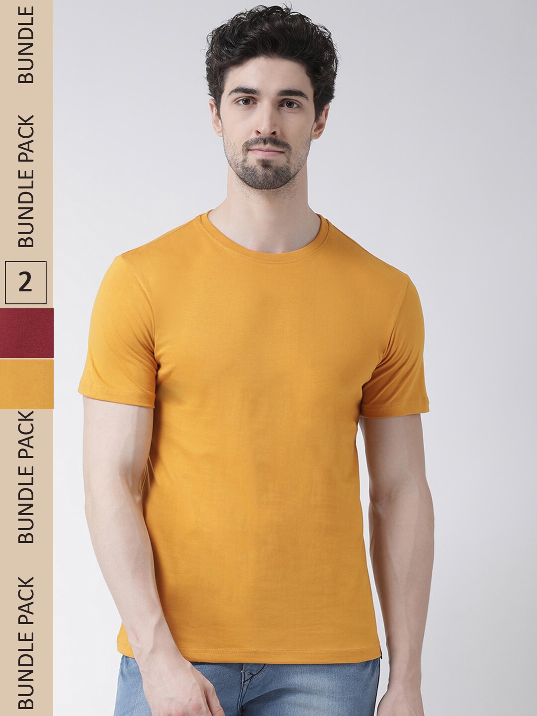 

Friskers Pack Of 2 Pure Cotton Slim Fit Short Sleeves T-shirts, Mustard