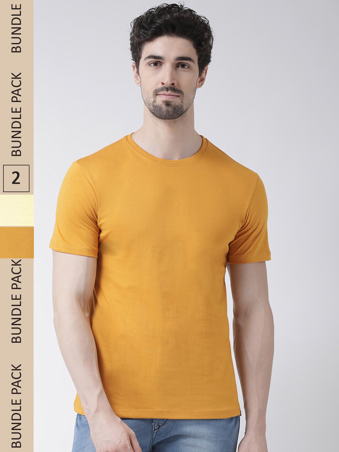 

Friskers Pack Of 2 Round Neck Comfort Cotton Slim Fit T-shirts, Yellow