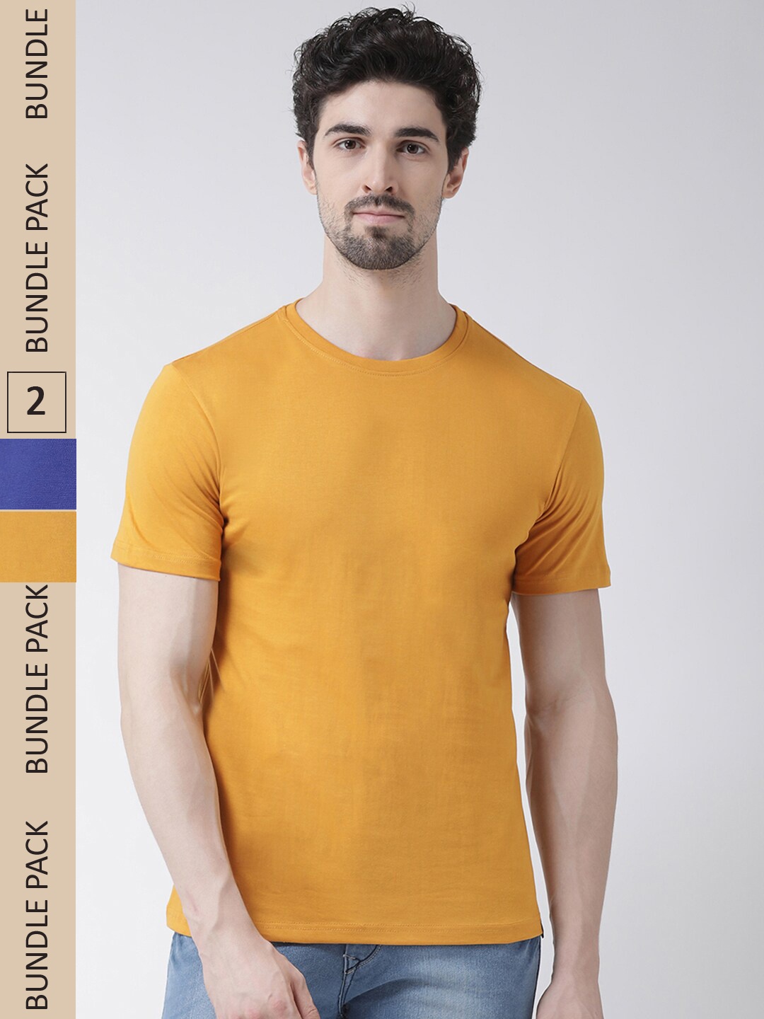 

Friskers Pack Of 2 Round Neck Cotton T-shirt, Mustard