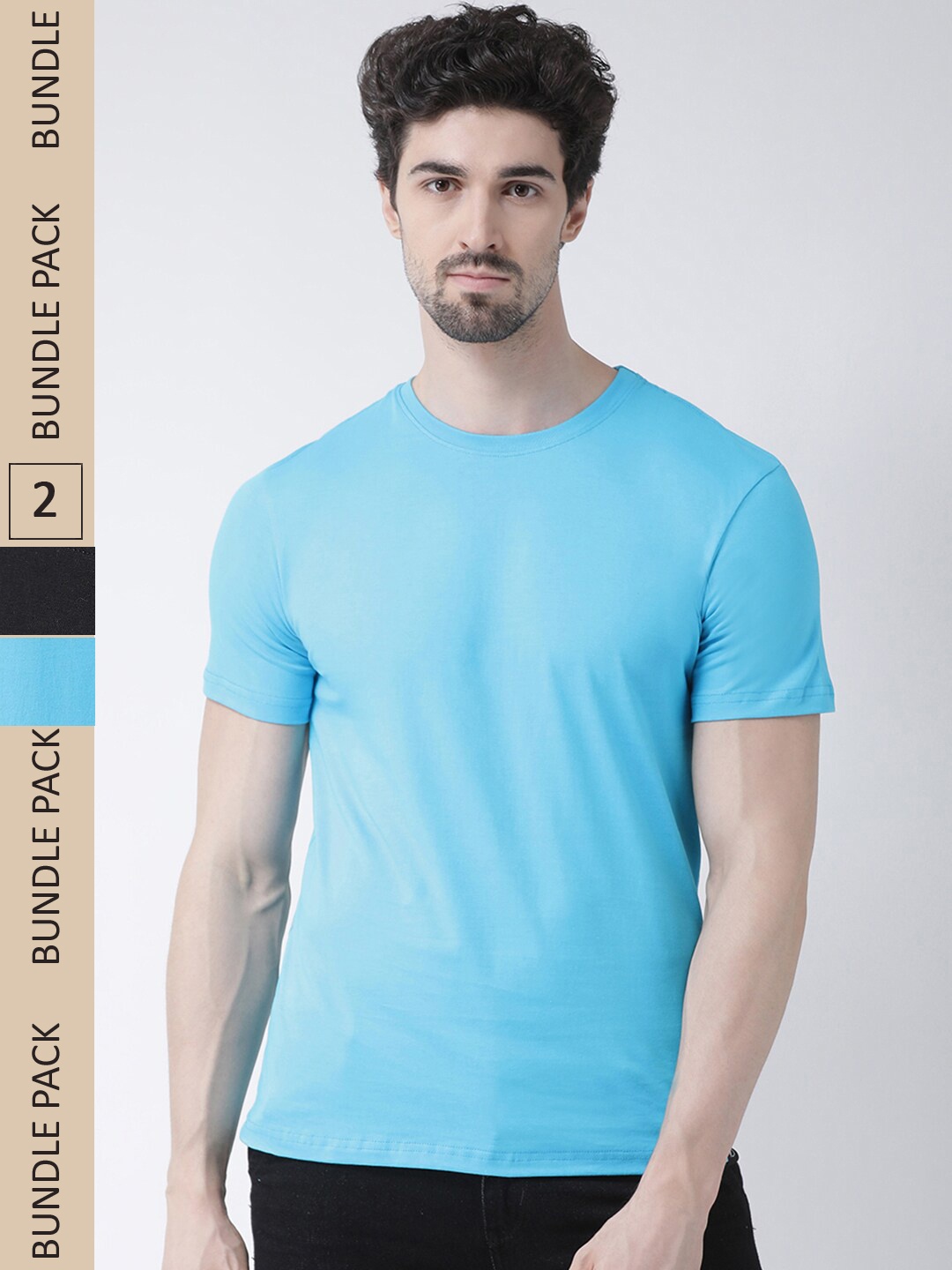 

Friskers Pack Of 2 Round Neck Comfort Cotton Slim Fit T-shirts, Black