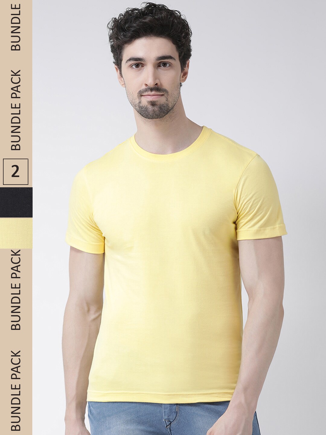 

Friskers Pack Of 2 Round Neck Cotton T-shirt, Yellow