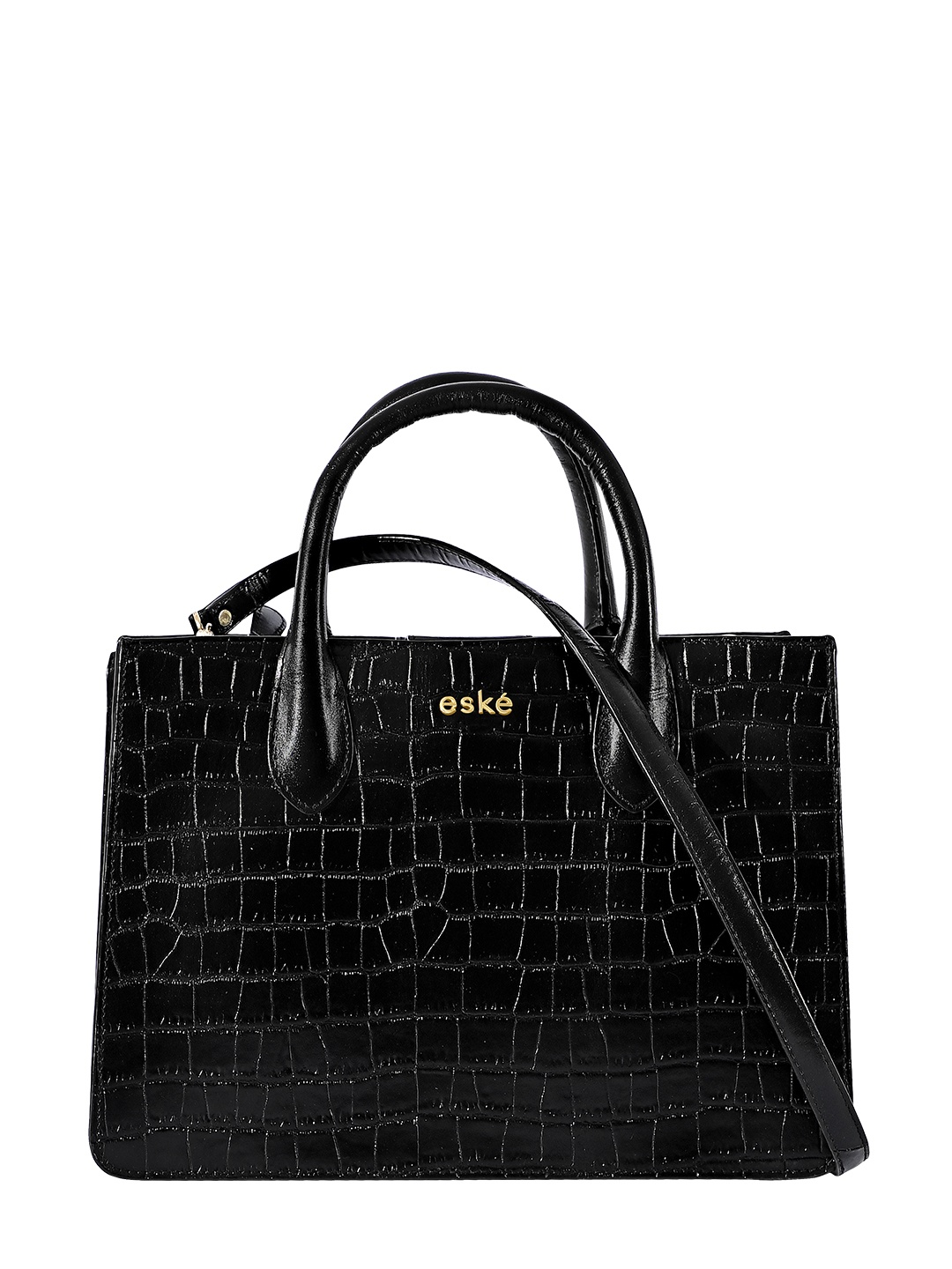

Eske Black Animal Textured Leather Structured Handheld Bag