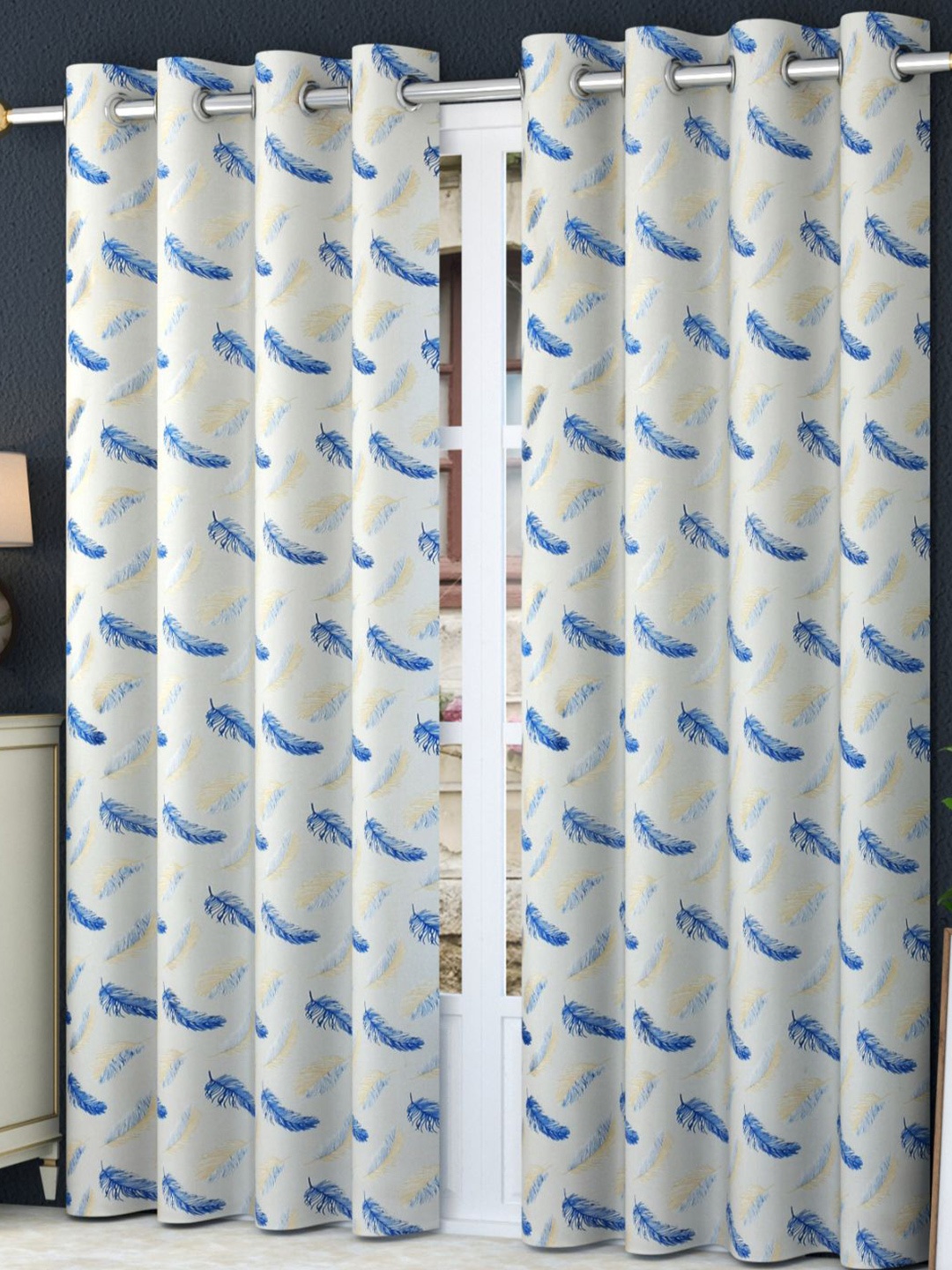 

Bajo's White & Blue 2 Pieces Quirky Printed Door Curtain