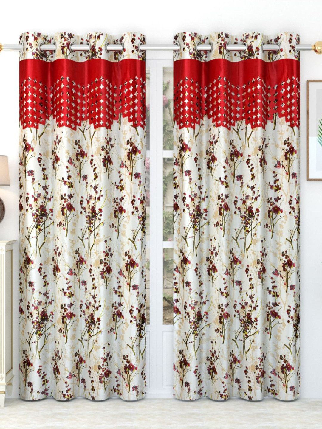 

Bajo's White & Red 2 Pieces Quirky Printed Door Curtain
