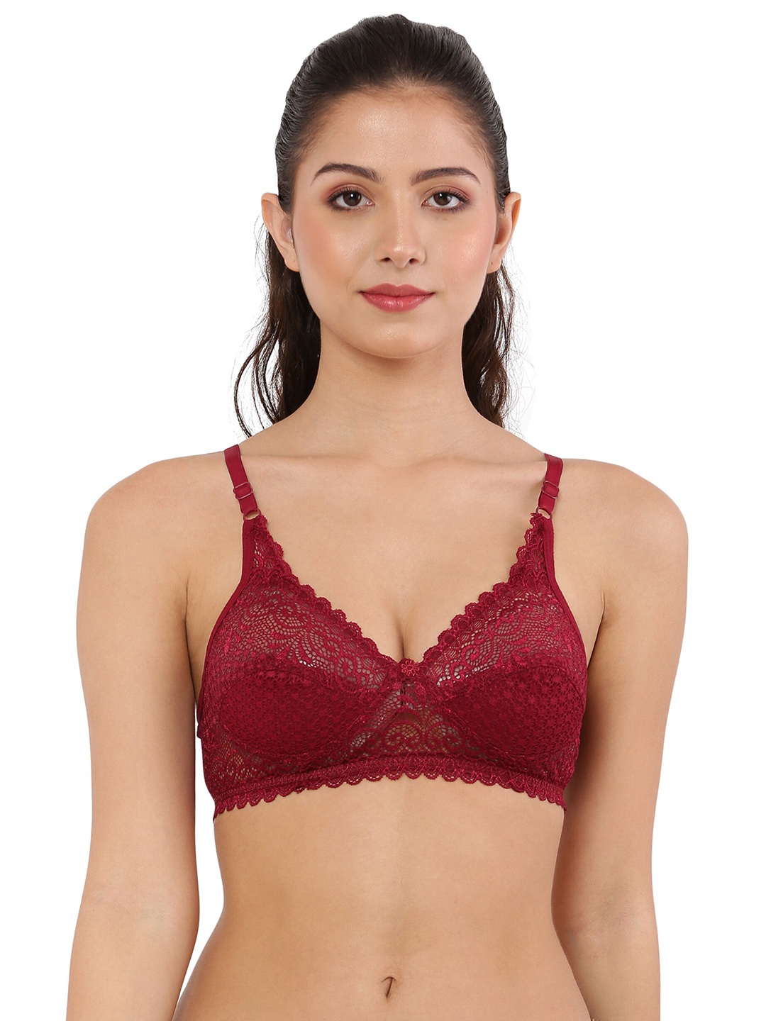 

Piylu Lace Medium Coverage All Day Comfort Bralette Bra, Maroon