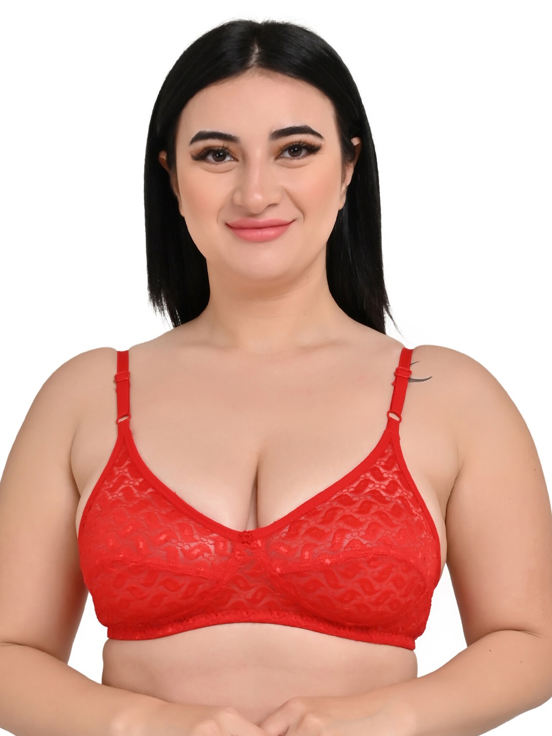 

Piylu Lace Medium Coverage All Day Comfort Bralette Bra, Red