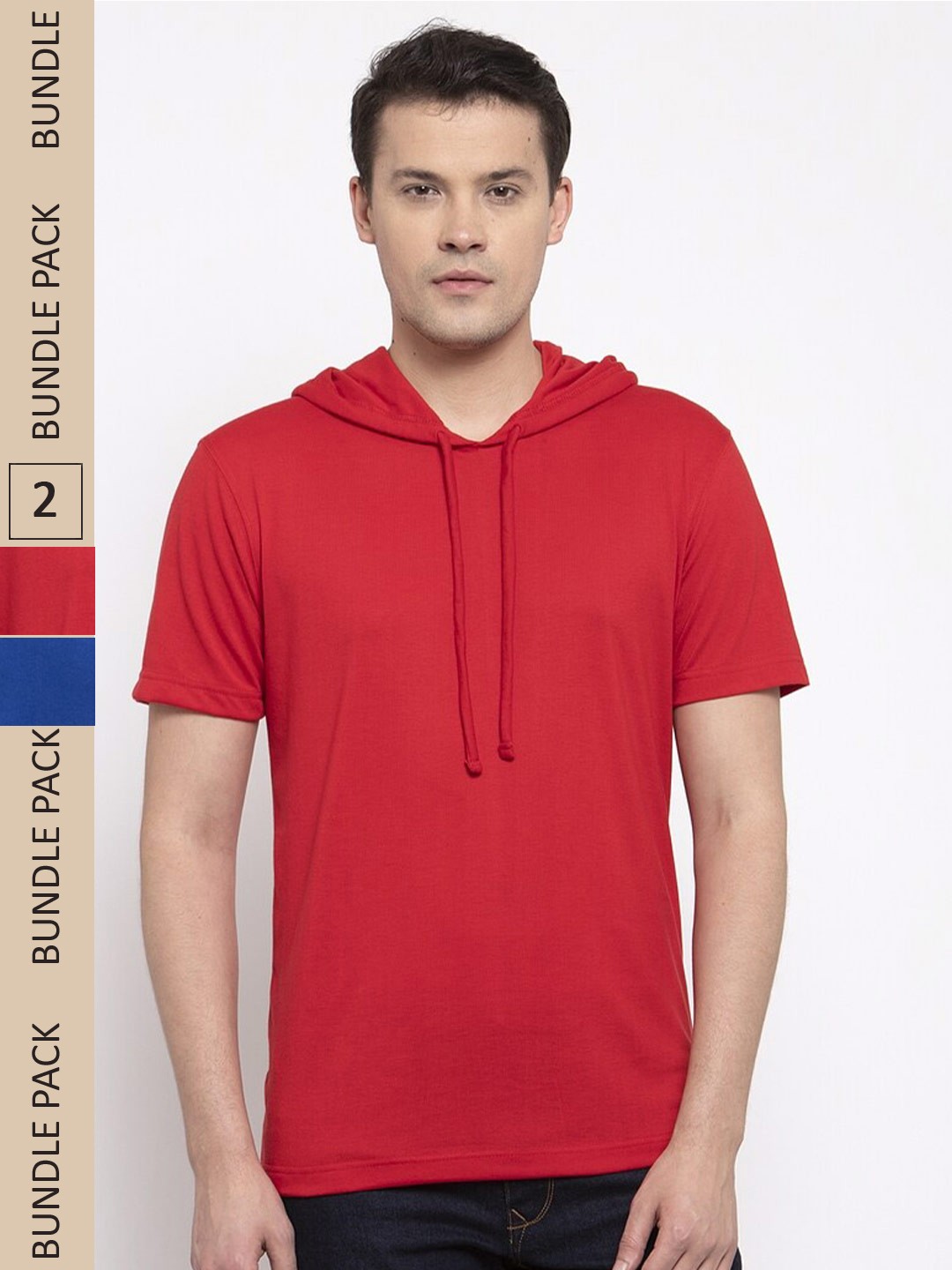 

Friskers Pack Of 2 Hooded Short Sleeves Comfort Cotton Slim Fit T-shirts, Red