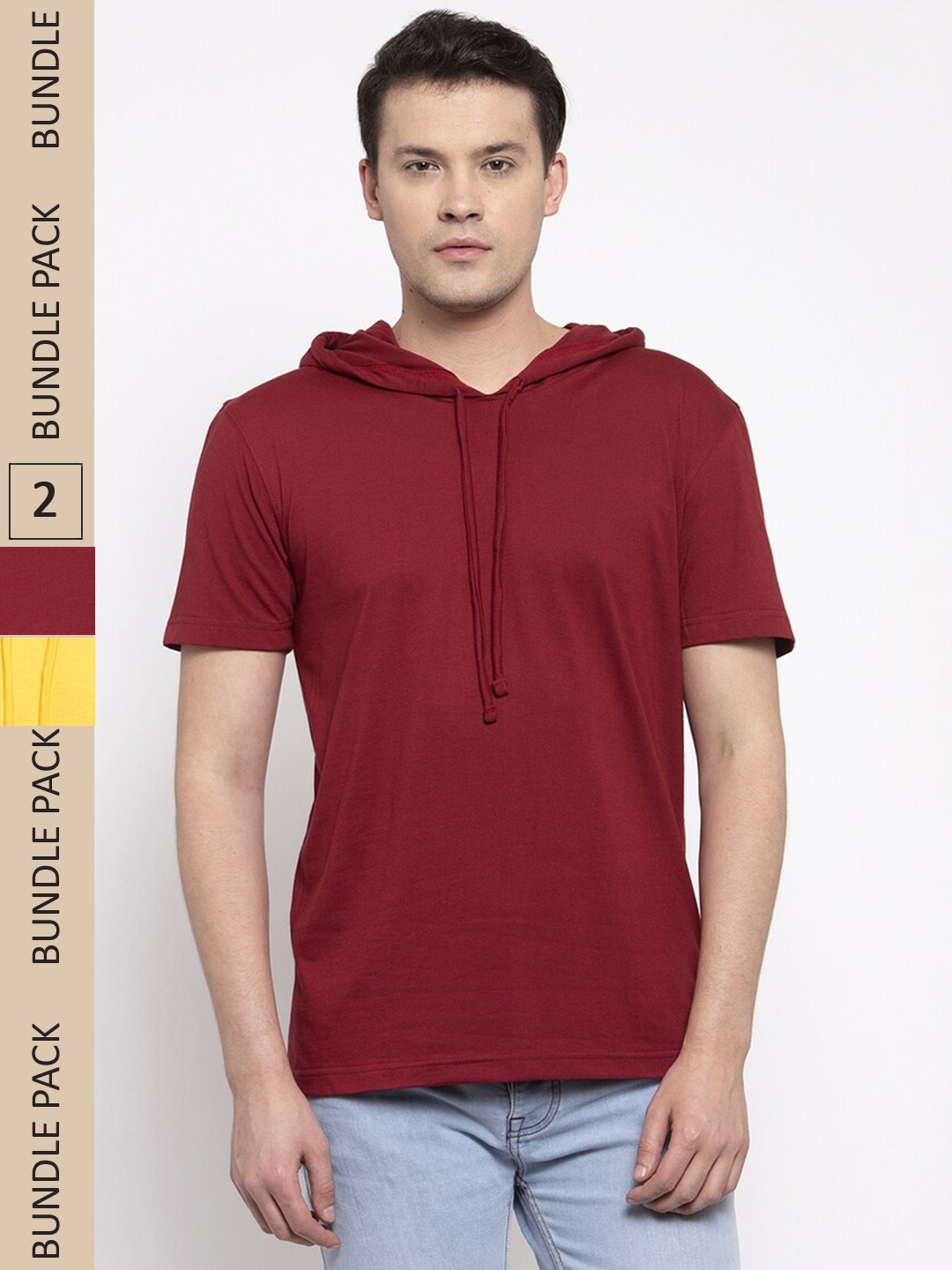 

Friskers Pack Of 2 Hooded Slim Fit Cotton T-shirt, Yellow