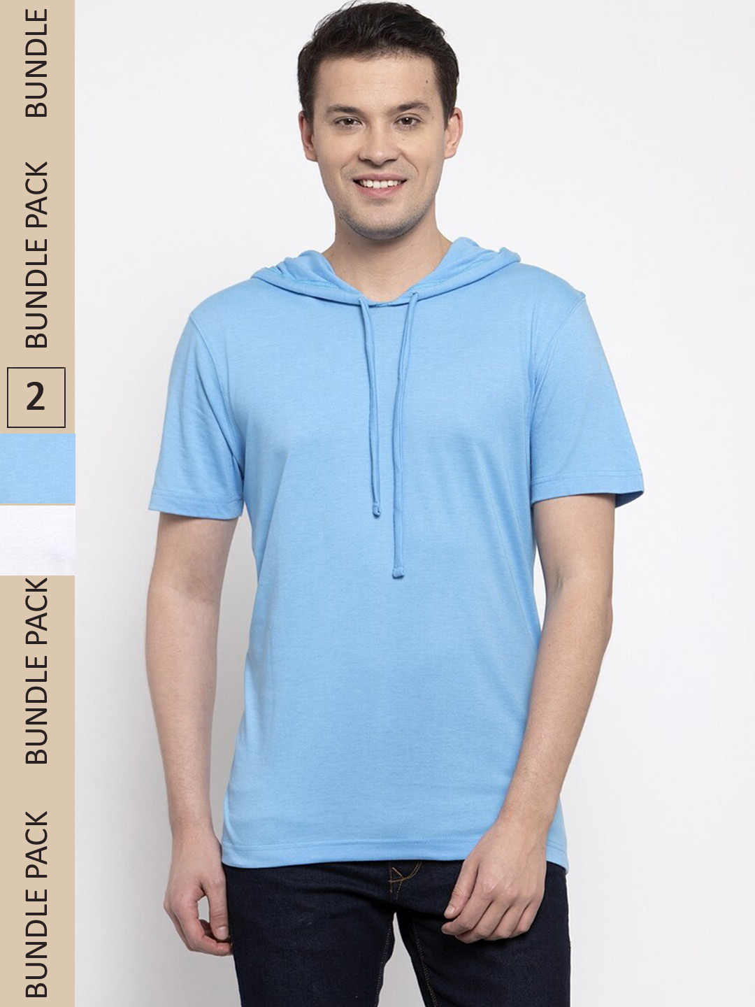 

Friskers Pack Of 2 Hooded Short Sleeves Slim Fit Cotton T-shirts, White