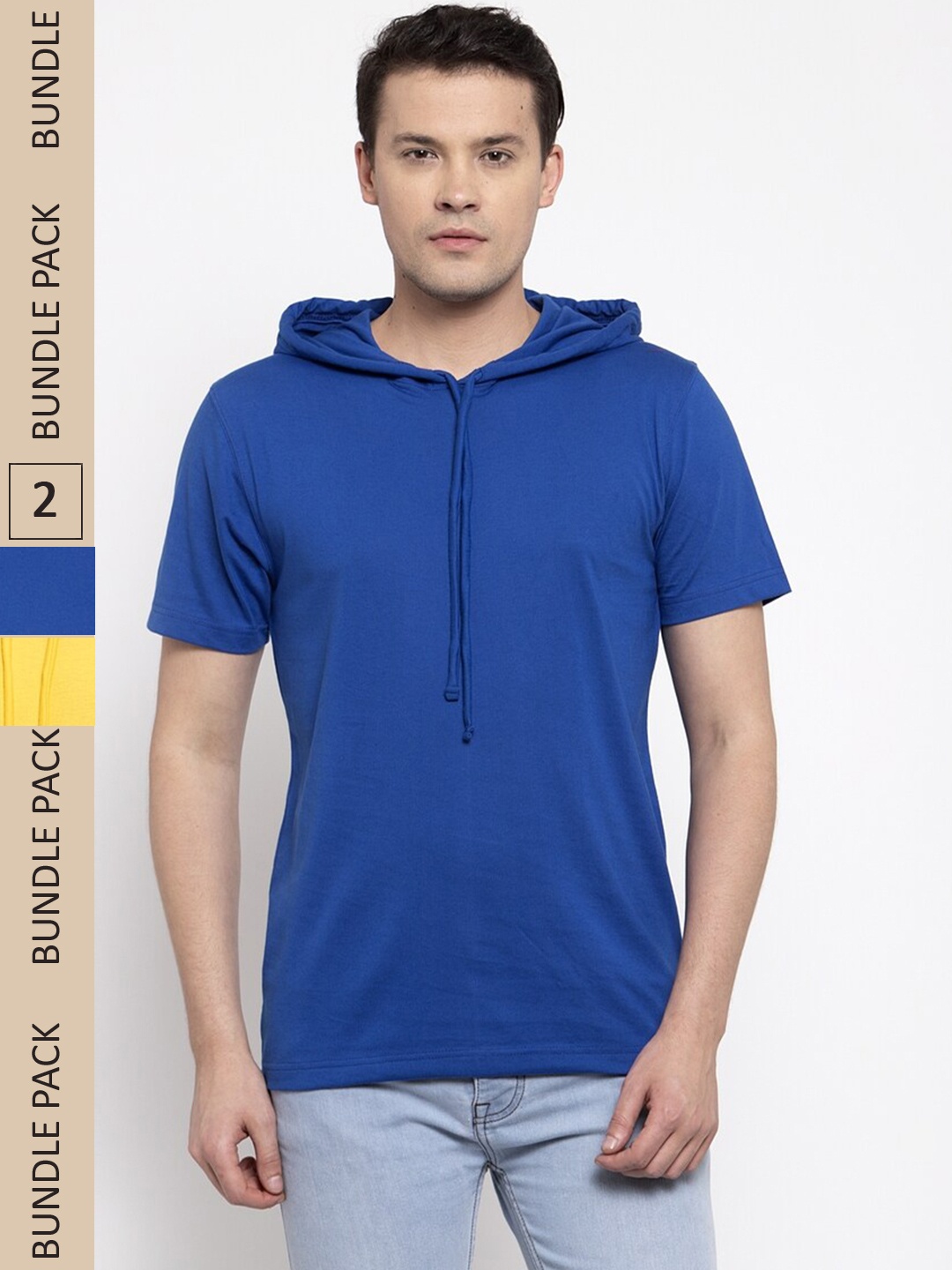 

Friskers Pack Of 2 Hooded Short Sleeves Slim Fit Cotton T-shirts, Blue