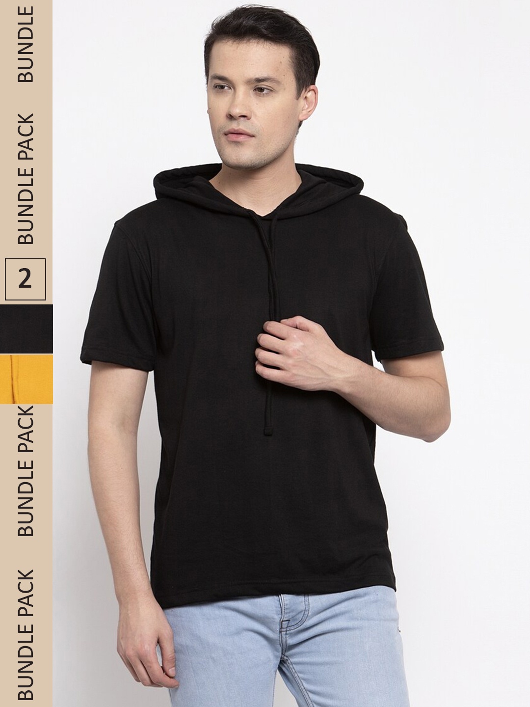 

Friskers Pack Of 2 Hooded Slim Fit Cotton T-shirt, Black