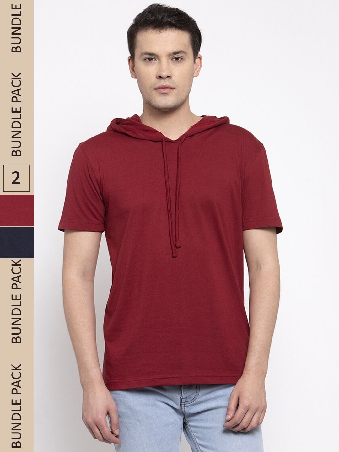 

Friskers Pack Of 2 Hooded Cotton T-shirt, Maroon