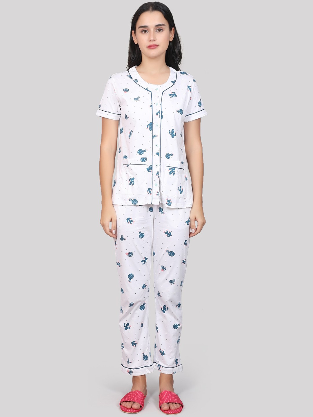

evolove Conversational Printed Pure Cotton Night Suit, Green