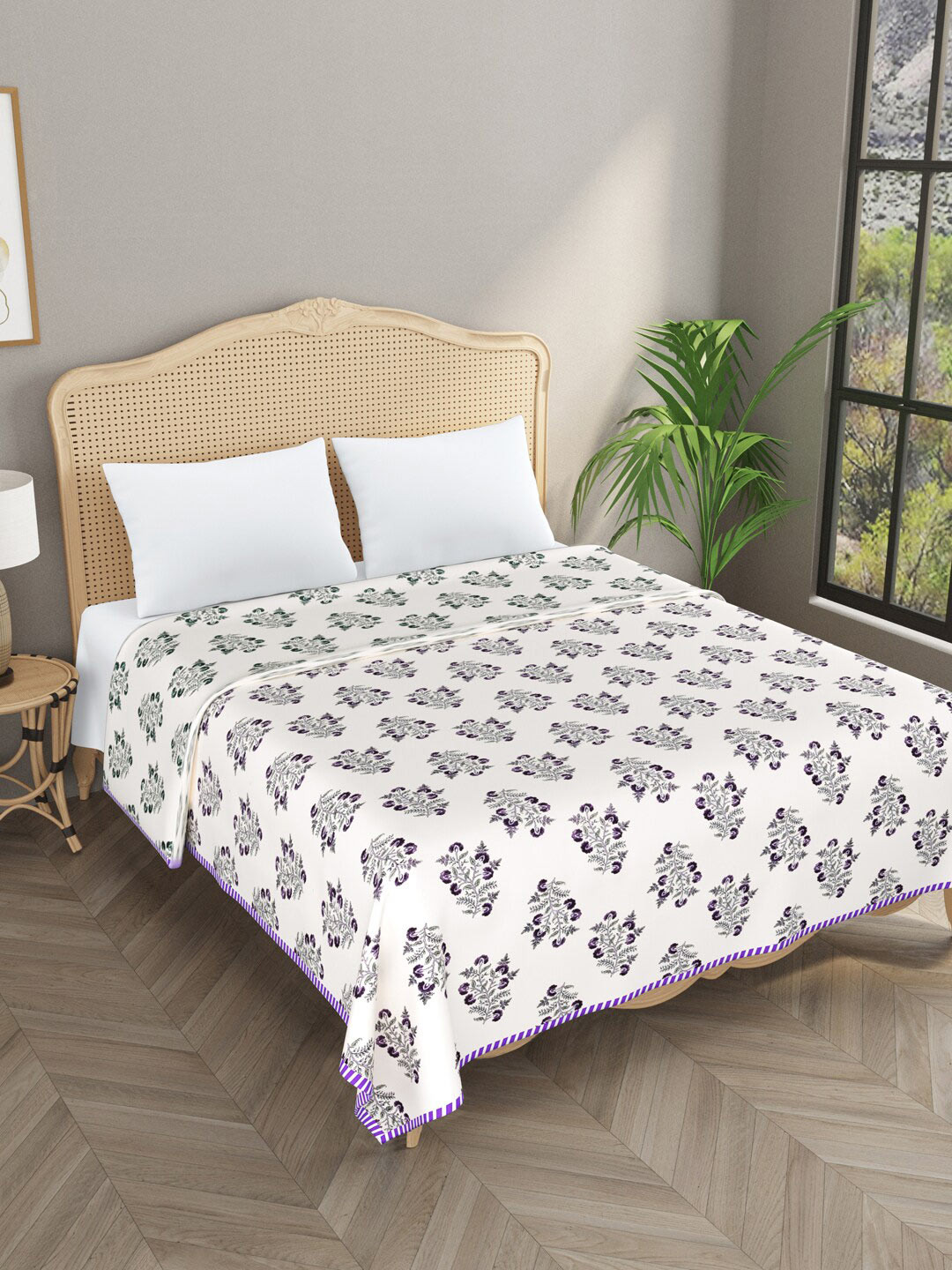 

Gulaab Jaipur Purple & White Floral Printed AC Room 450 GSM Cotton Single Bed Dohar