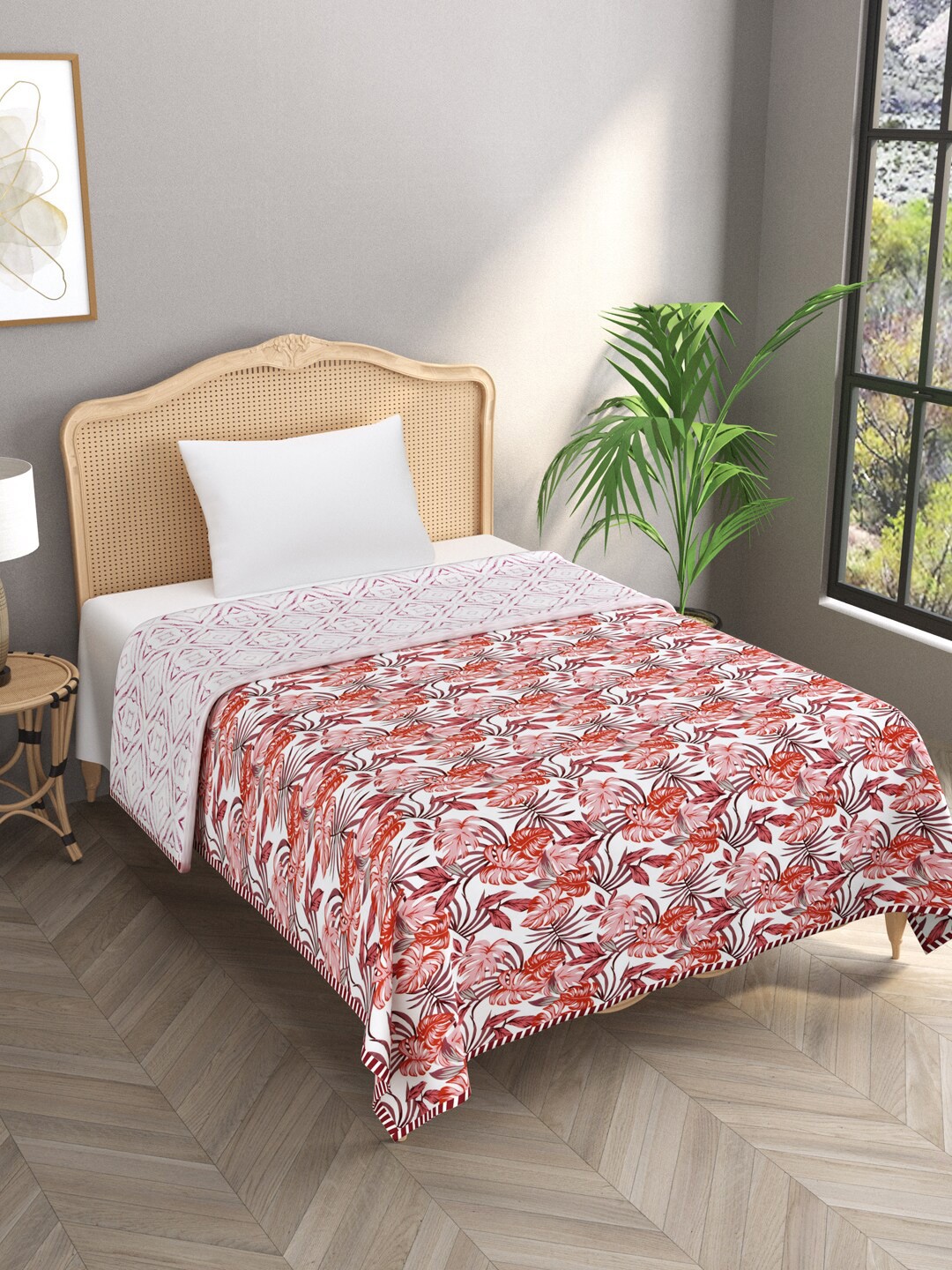 

Gulaab Jaipur White & Red Printed AC Room 450 GSM Cotton Single Bed Dohar