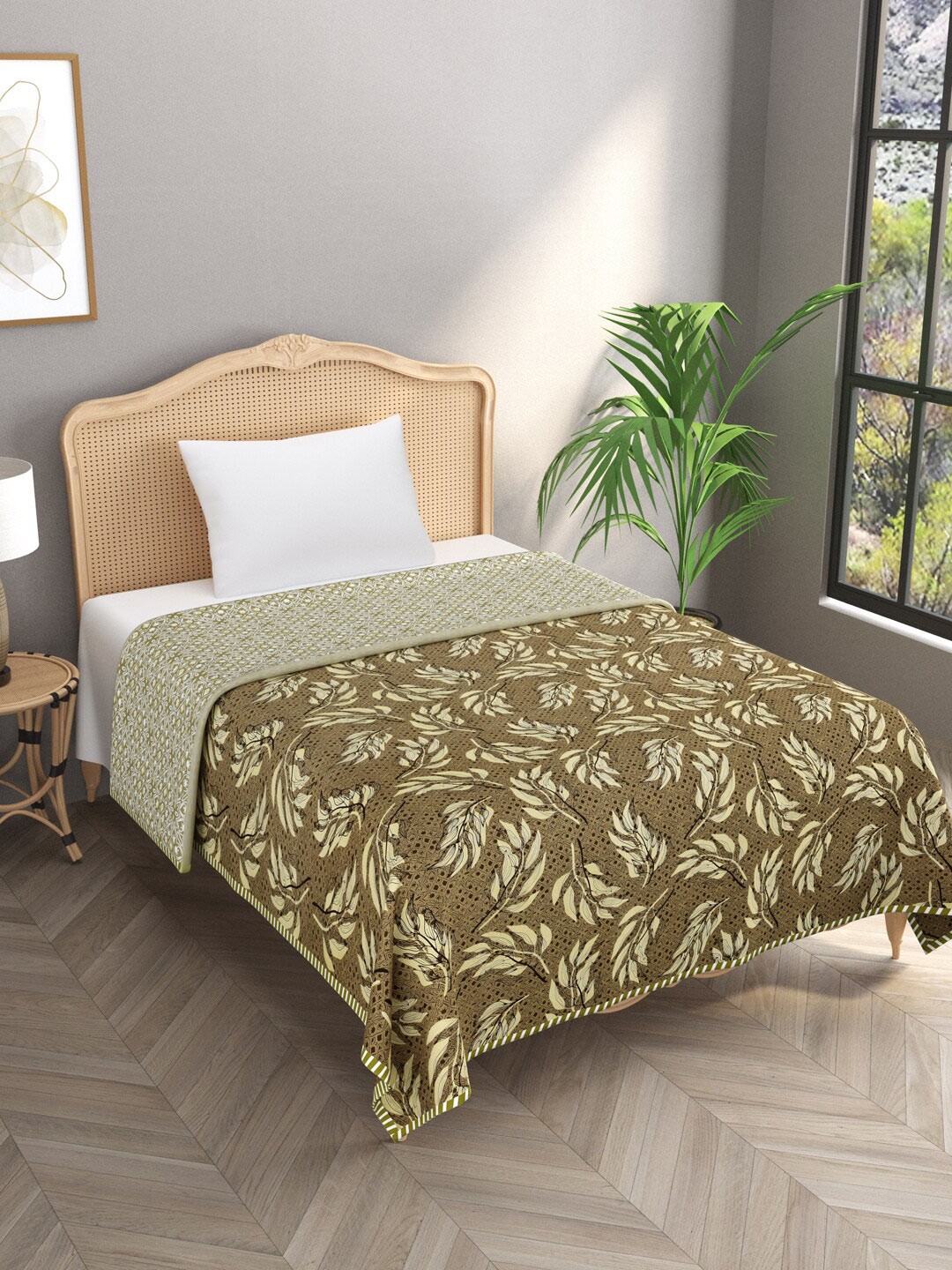 

Gulaab Jaipur Green & Yellow Printed AC Room 450 GSM Cotton Single Bed Dohar