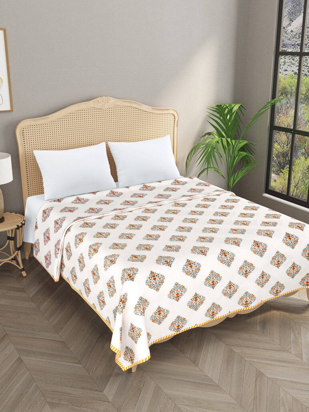 

Gulaab Jaipur Off White & Orange Printed AC Room 450 GSM Cotton Single Bed Dohar