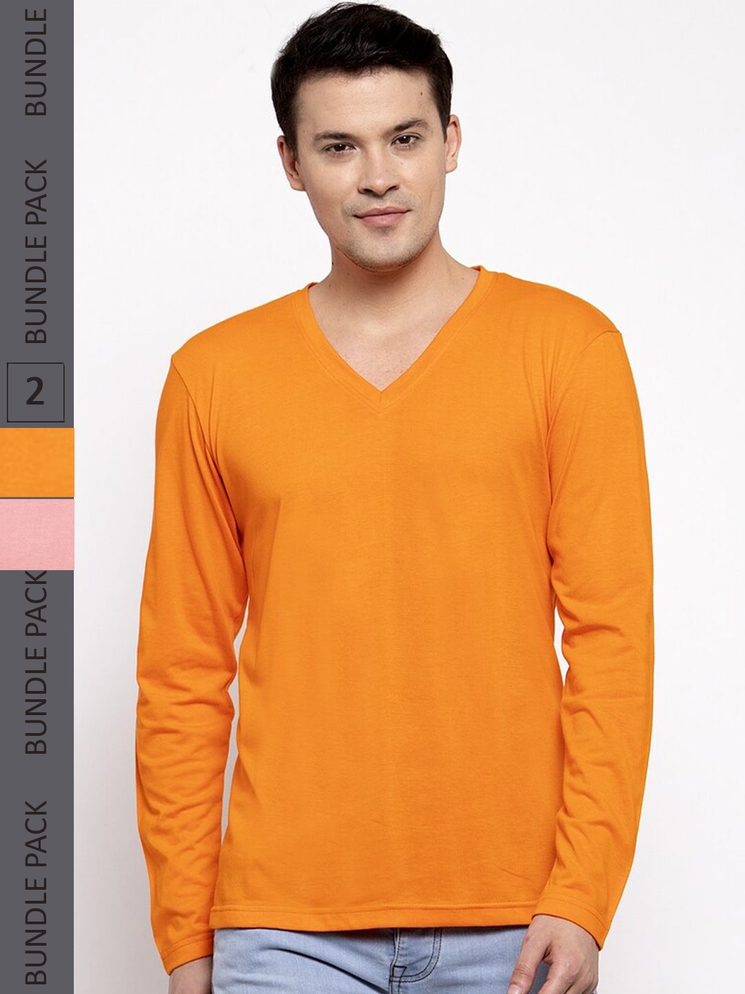 

Friskers Pack Of 2 V-Neck Long Sleeve Slim Fit Cotton T-shirt, Orange