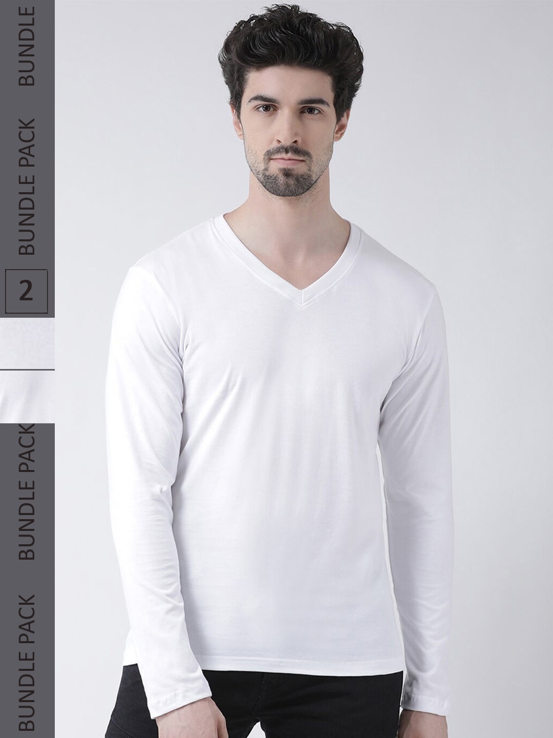 

Friskers Pack Of 2 V-Neck Slim Fit Cotton T-shirts, White