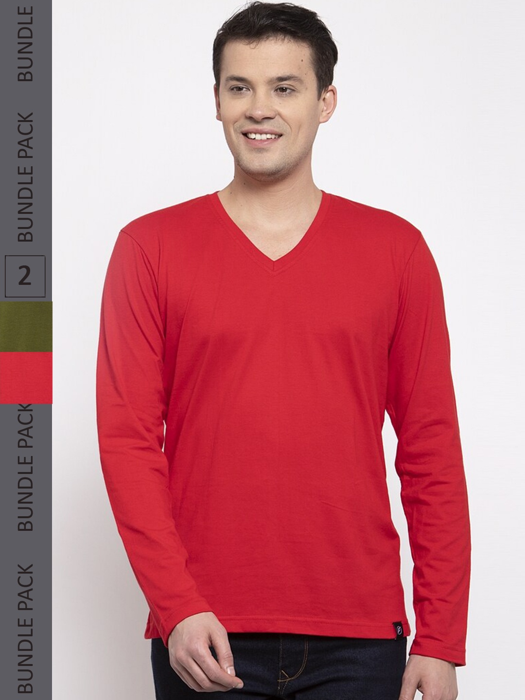

Friskers Pack Of 2 V-Neck Cotton Slim Fit T-shirt, Red