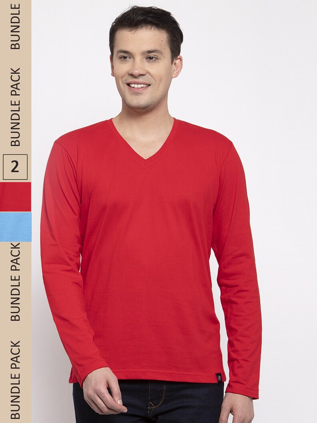 

Friskers Pack Of 2 V-Neck Cotton Slim Fit T-shirt, Red