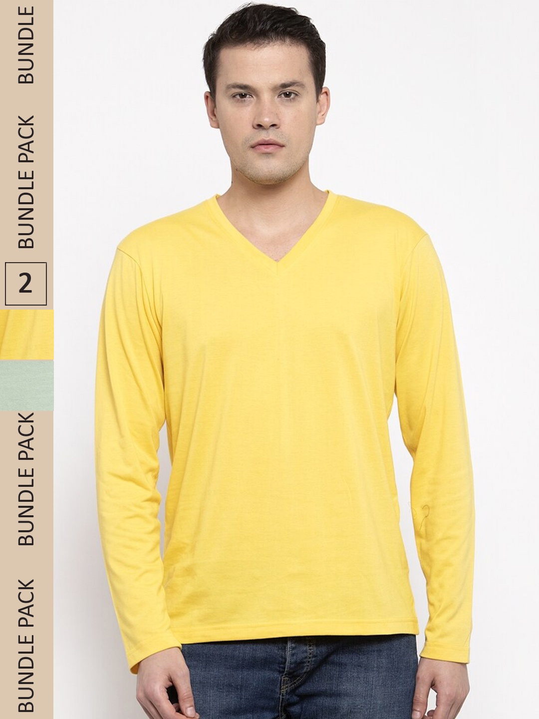 

Friskers Pack Of 2 V Neck Cotton T-shirt, Yellow