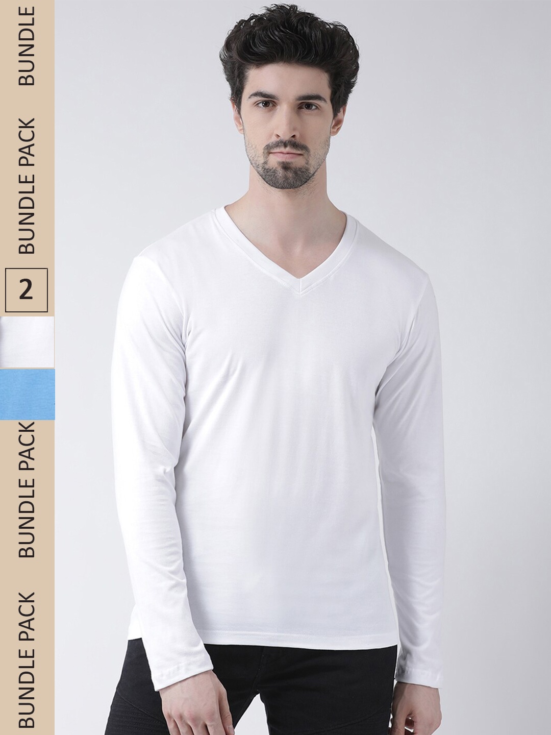 

Friskers Pack Of 2 V-Neck Slim Fit Cotton T-shirt, White