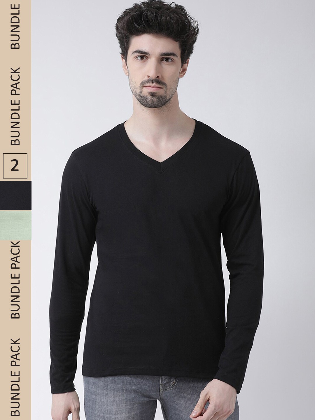 

Friskers Pack Of 2 V-Neck Slim Fit Cotton T-shirt, Black