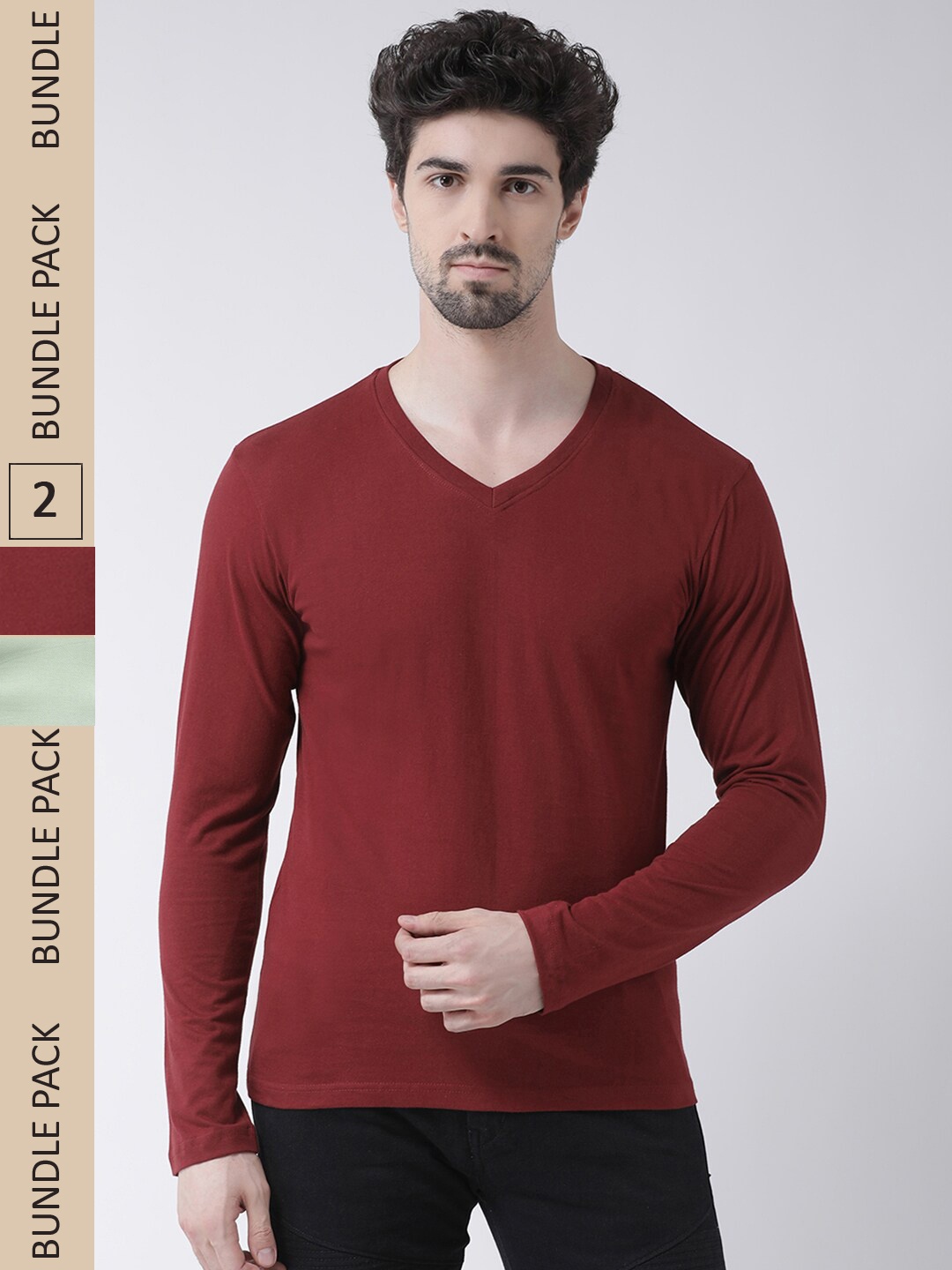 

Friskers Pack Of 2 V-Neck Slim Fit Cotton T-shirt, Maroon