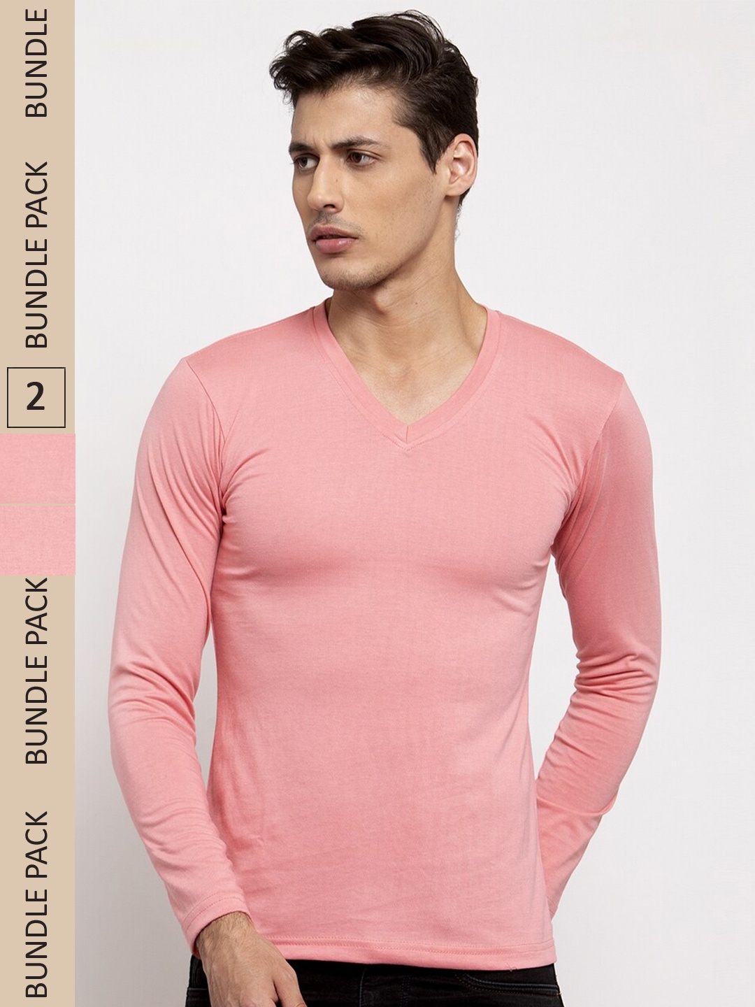 Friskers Pack Of 2 V Neck Cotton T-shirt, Coral
