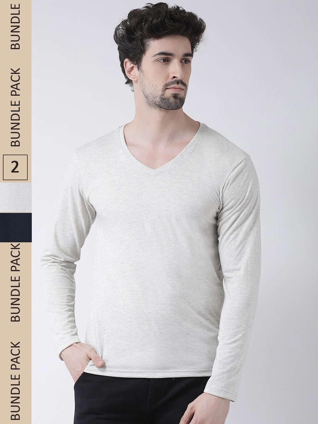 

Friskers Pack of 2 V-Neck Slim Fit T-shirt, Grey