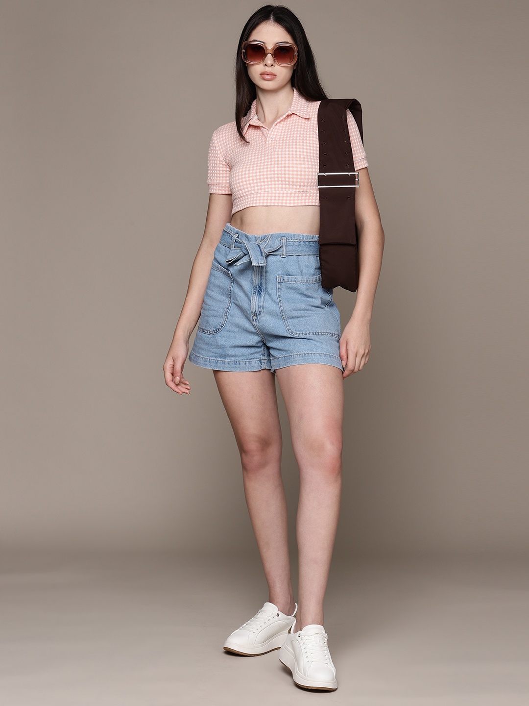 

MANGO Women Blue High-Rise Denim Shorts