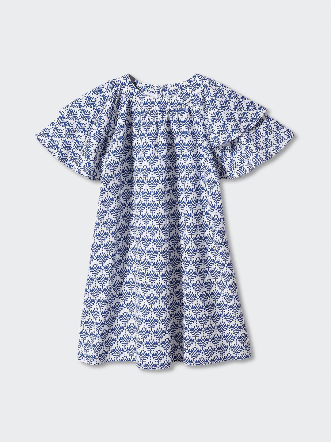 

Mango Kids Girls Ethnic Motifs Print Flared Sleeve A-Line Dress, Blue