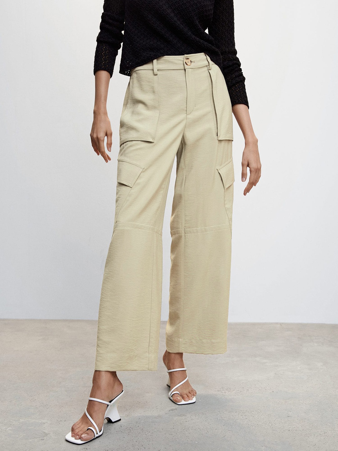 

MANGO Women High-Rise Cargos, Olive
